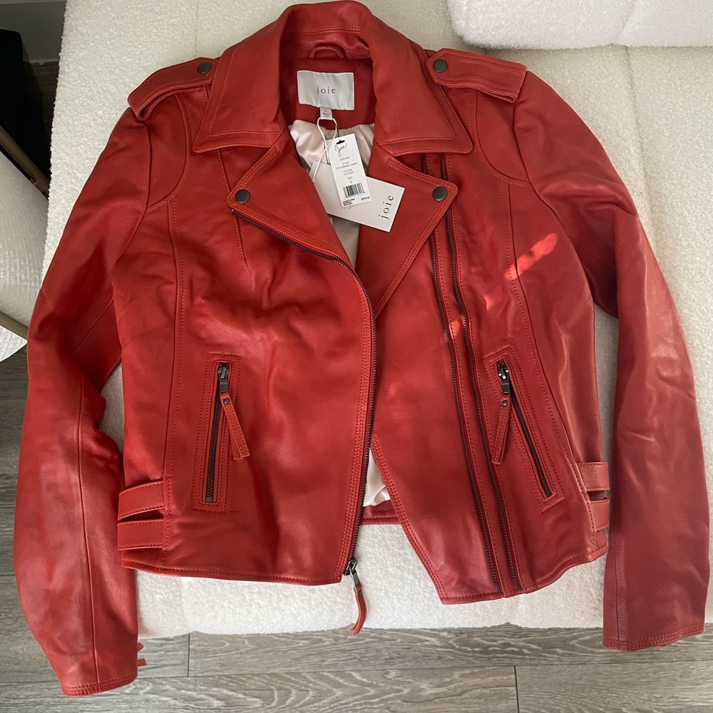 Joie Vibrant Red/Orange Leather Jacket